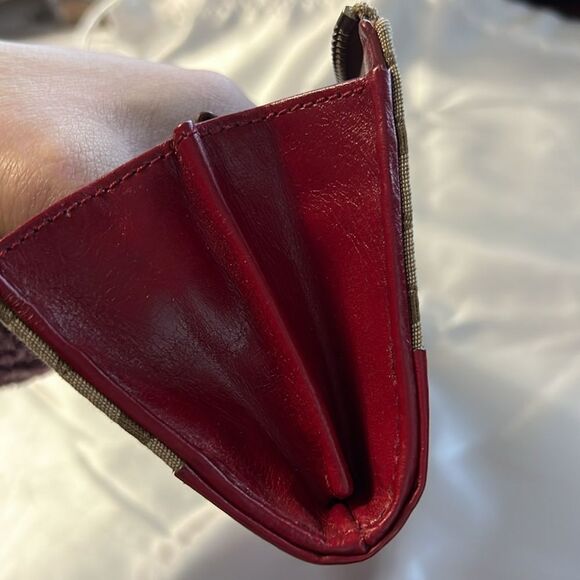 Coach Legacy Signature Stripe Accordion Zip Style 48032 Khaki Black Cherry - Picture 15 of 16